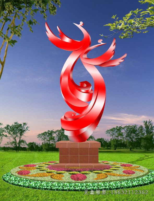 不锈钢火凤凰雕塑