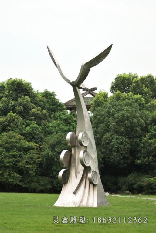 不锈钢抽象海豚尾巴雕塑