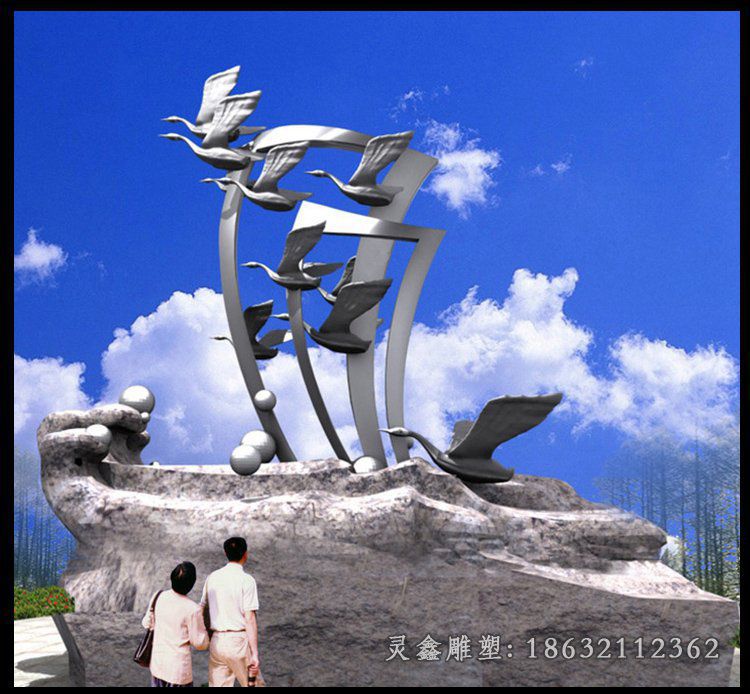 不锈钢飞翔鸽子景观雕塑