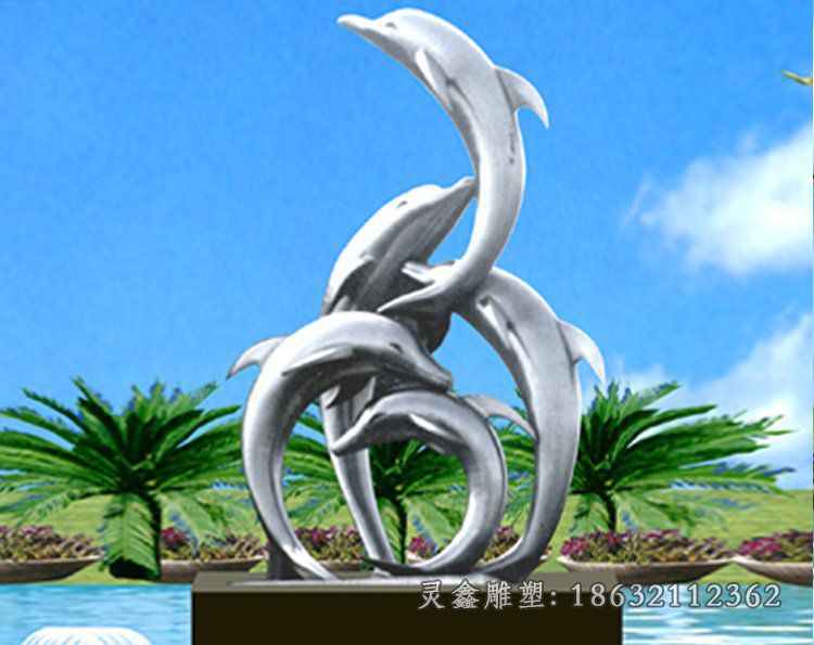 不锈钢海豚海边景观雕塑