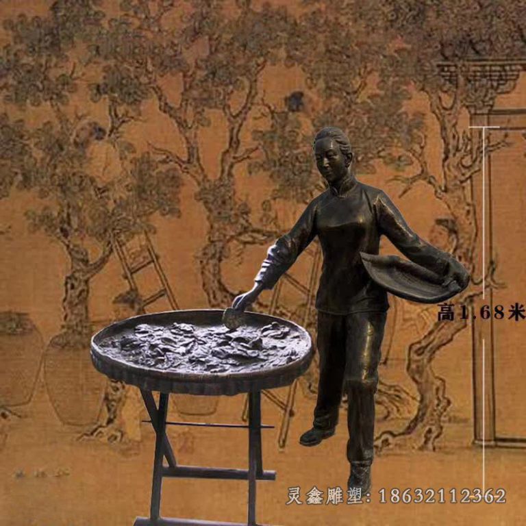养蚕民俗人物铜雕