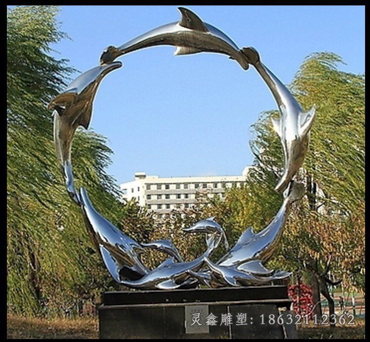 不锈钢海豚公园雕塑