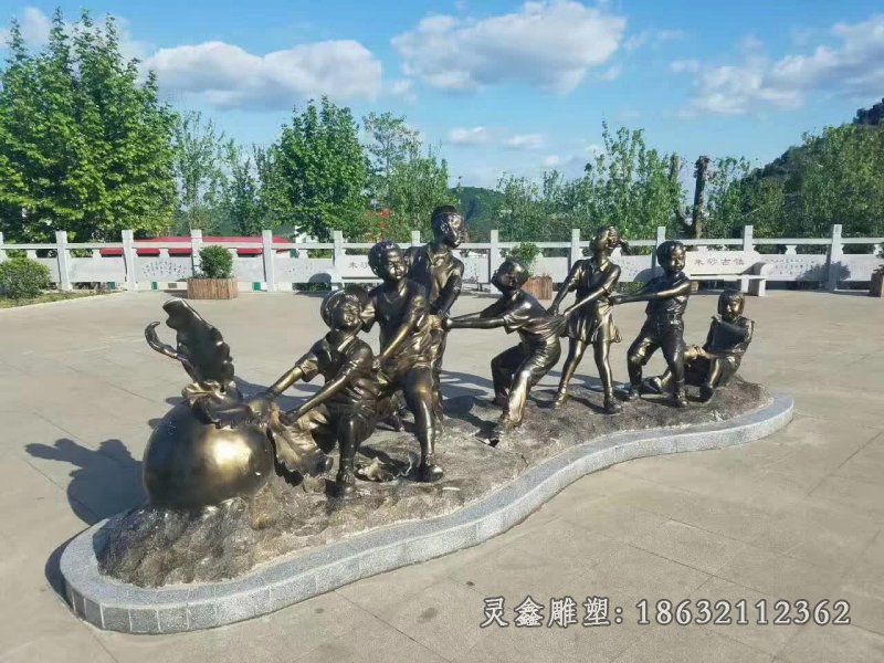 拔萝卜人物铜雕