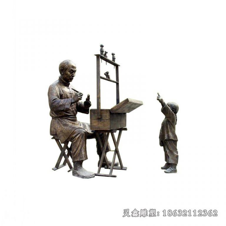 吹糖人民俗景观铜雕