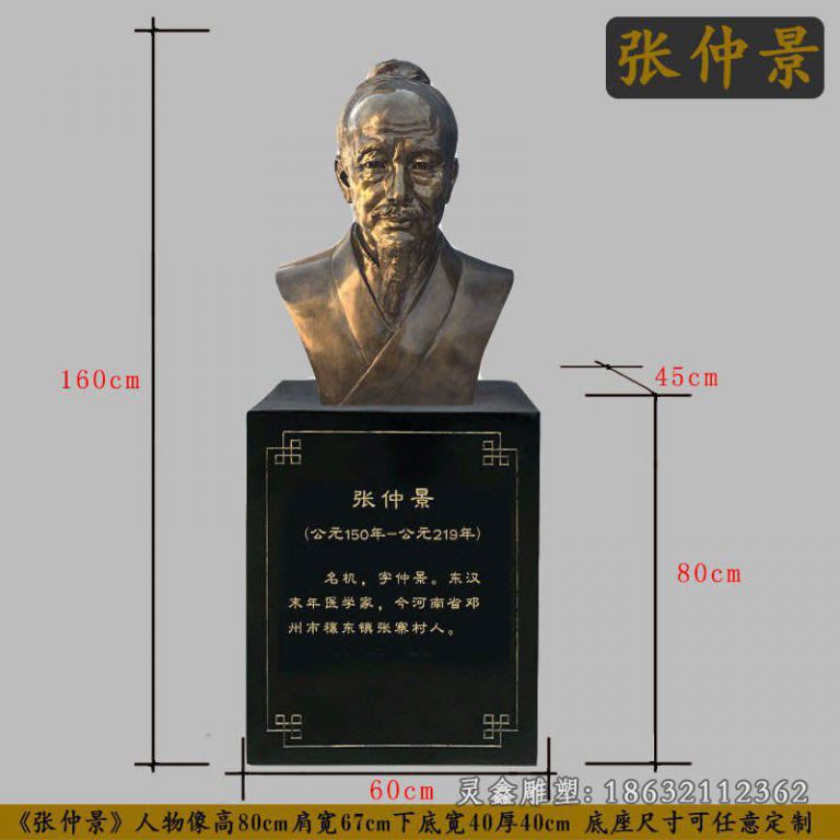 张仲景人物胸像铜雕