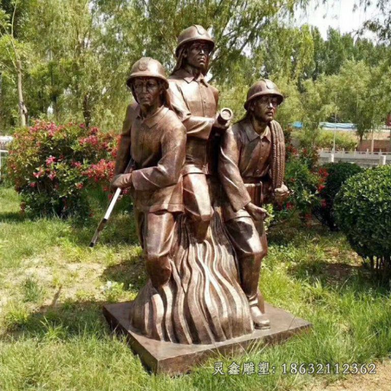 消防人物景观铜雕