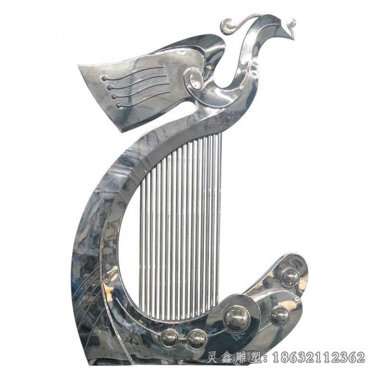 不锈钢抽象凤凰琴弦雕塑