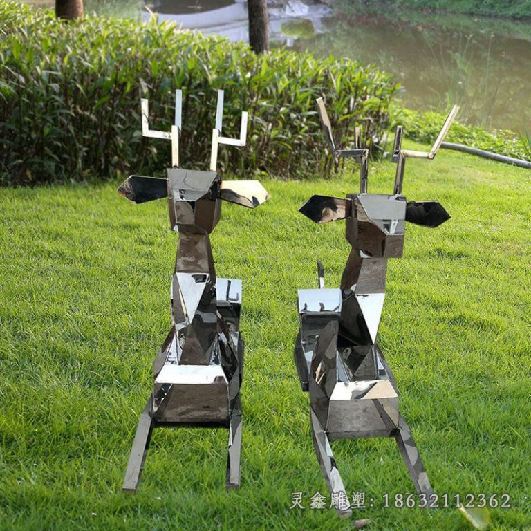 不锈钢几何鹿景观雕塑