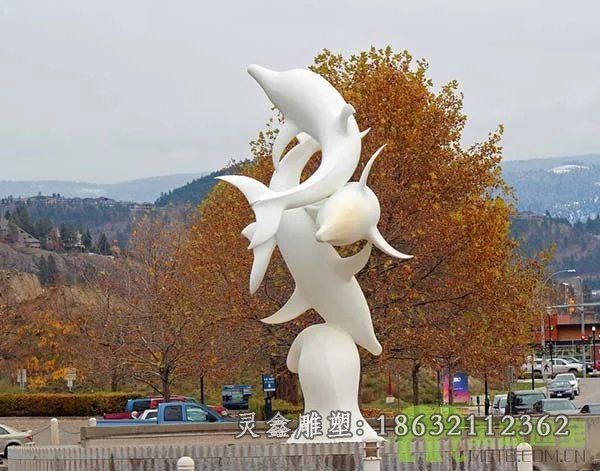 不锈钢海豚喷泉雕塑