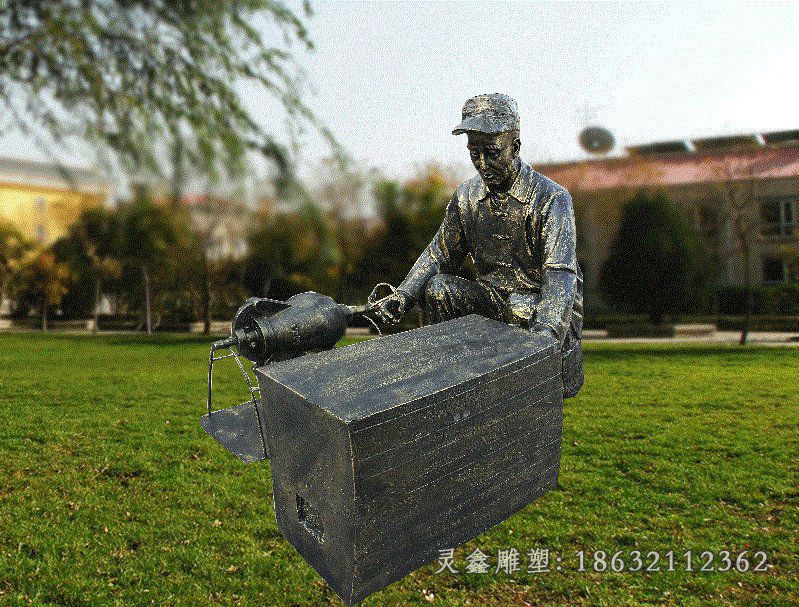 爆米花民俗人物铜雕