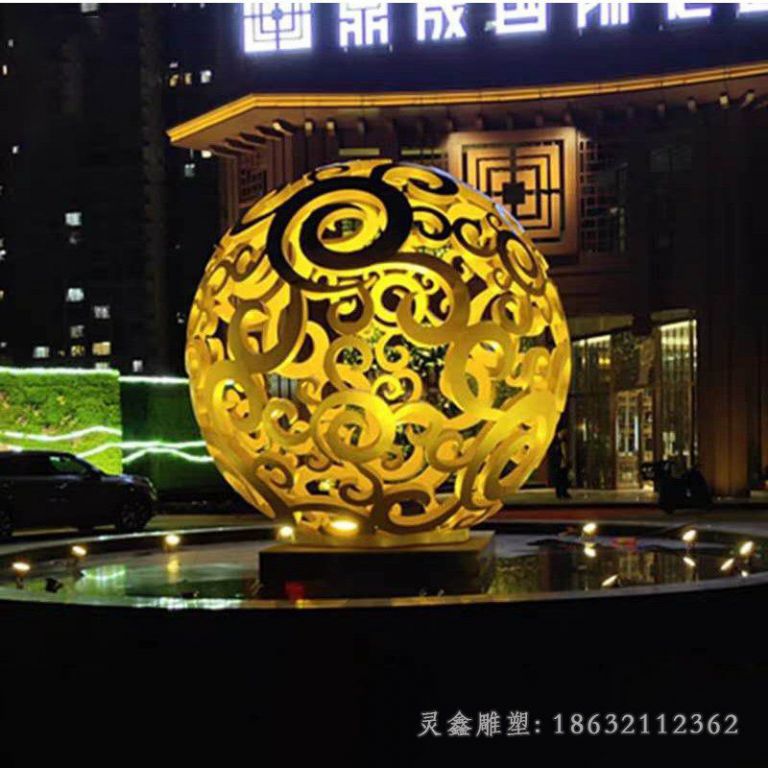 广场发光不锈钢镂空球雕塑