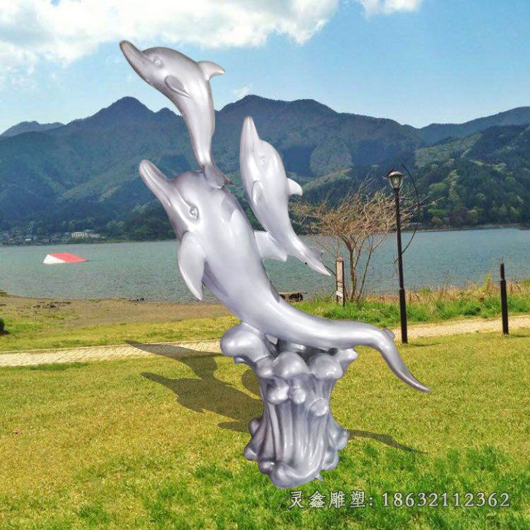 不锈钢抽象跳跃海豚雕塑