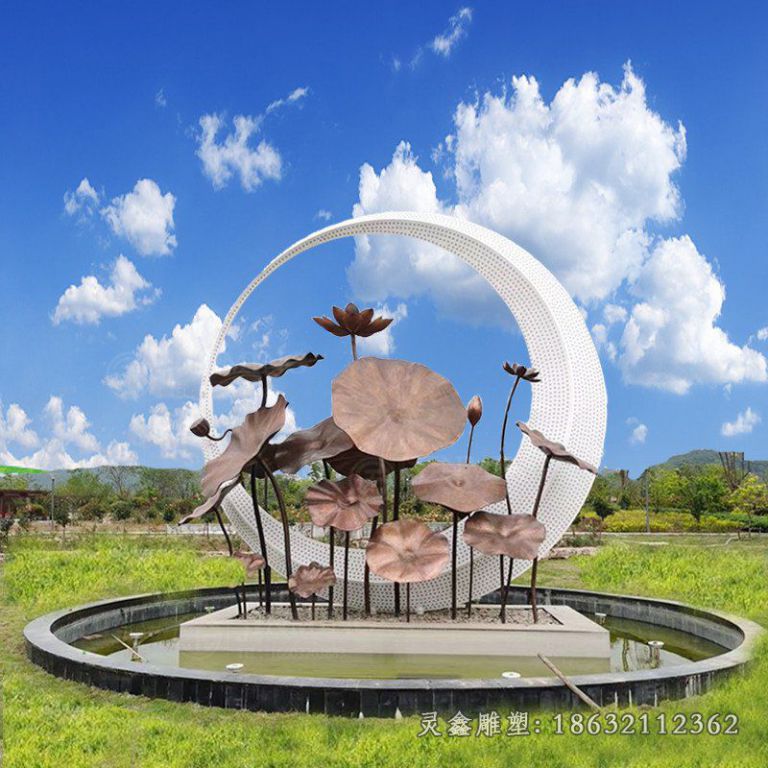 园林不锈钢月亮荷花雕塑
