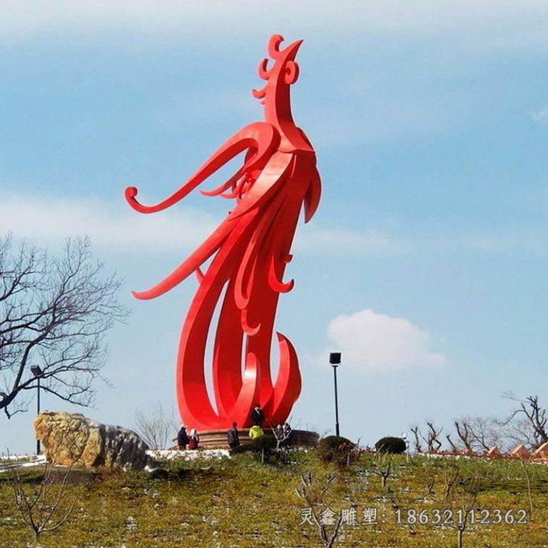 红色凤凰动物不锈钢雕塑