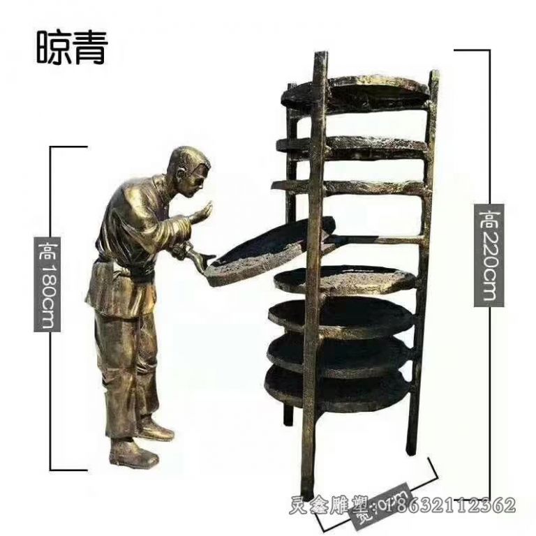 茶艺制作流程人物铜雕