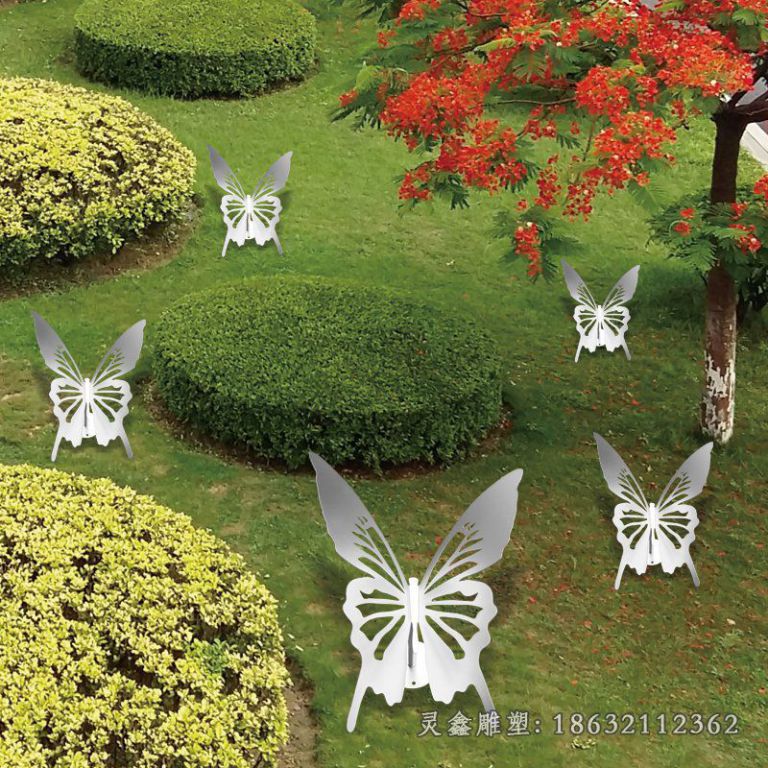 不锈钢白蝴蝶动物雕塑