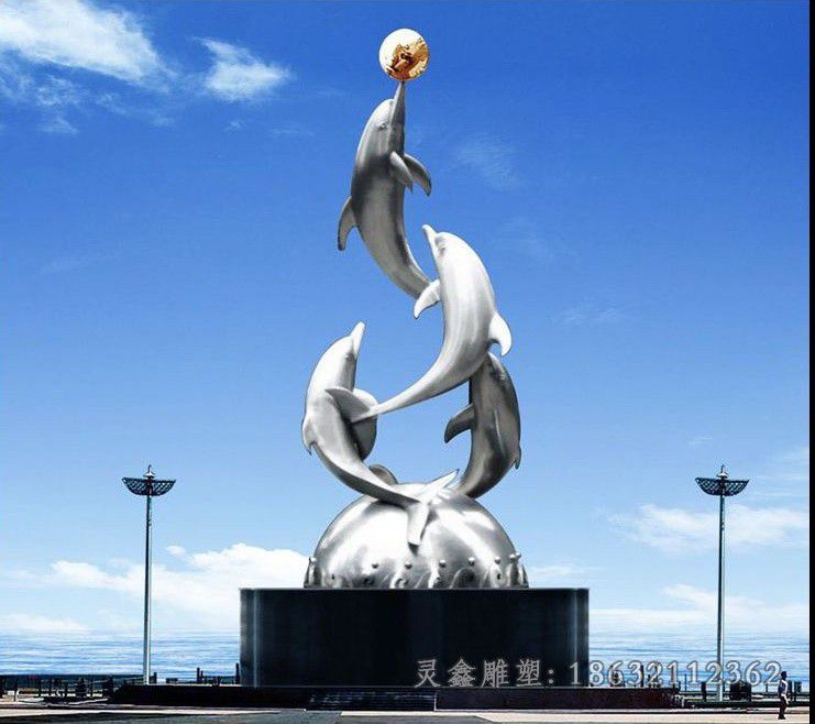 不锈钢海豚公园景观雕塑