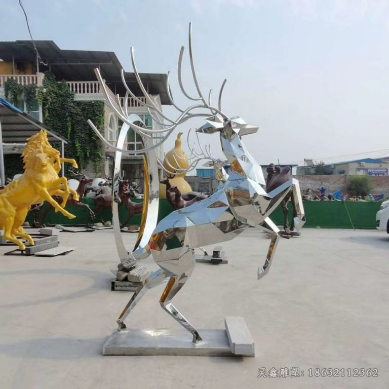 不锈钢几何小鹿广场雕塑