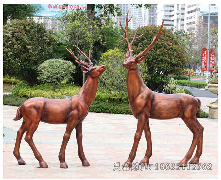 情侣小鹿小区景观铜雕