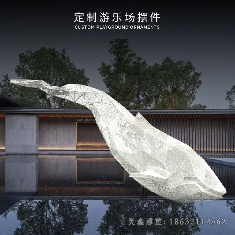不锈钢几何鲨鱼公园雕塑