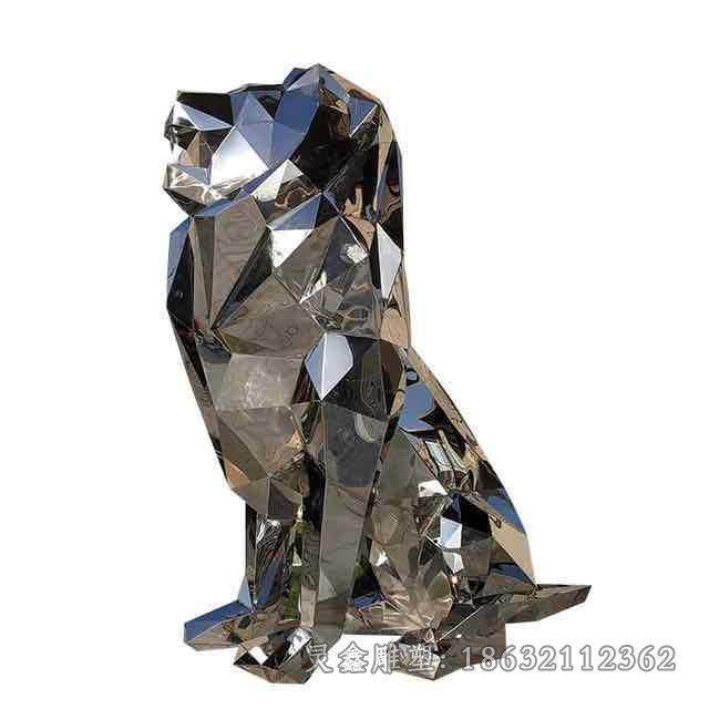 不锈钢几何狮子公园雕塑