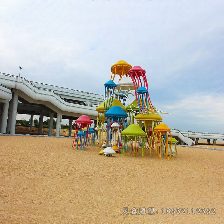 不锈钢彩绘水母校园雕塑