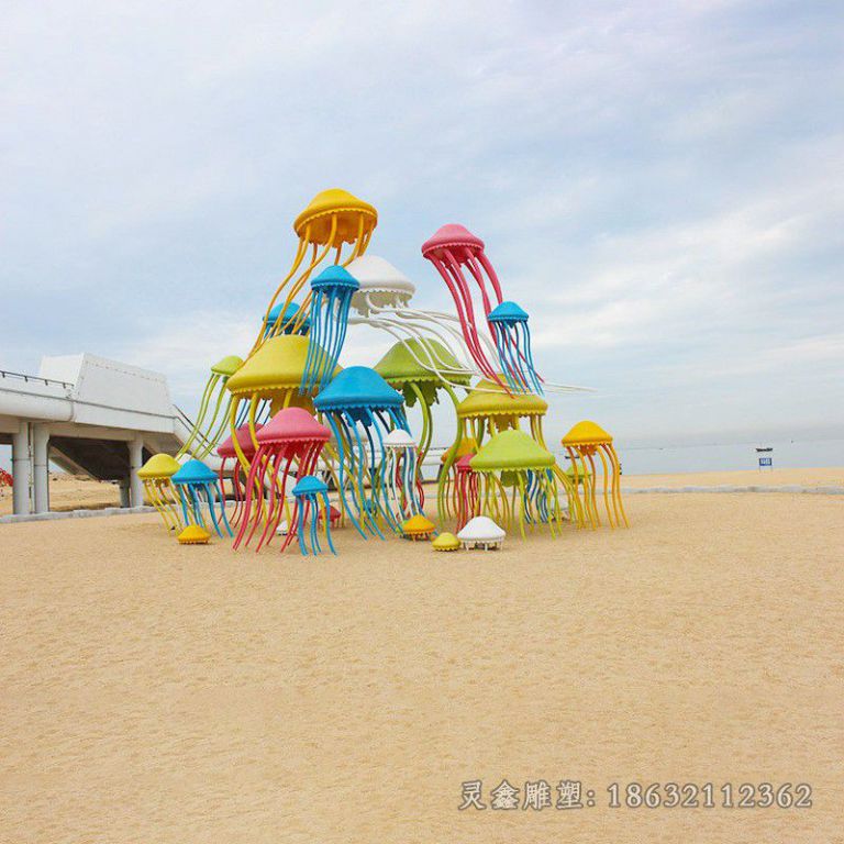 不锈钢彩绘水母公园雕塑