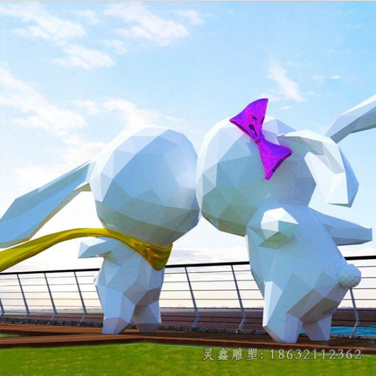 不锈钢几何兔子公园雕塑