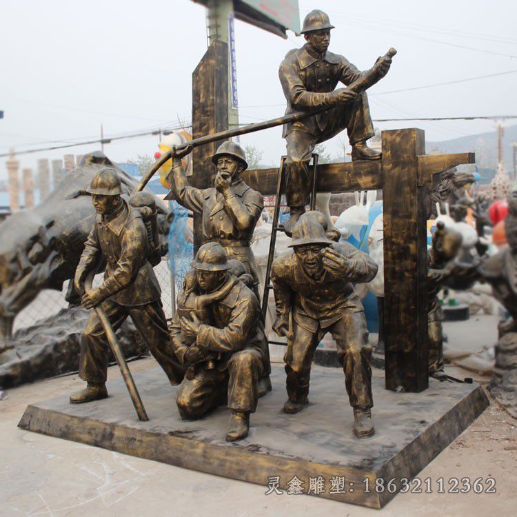 消防员小区景观人物铜雕