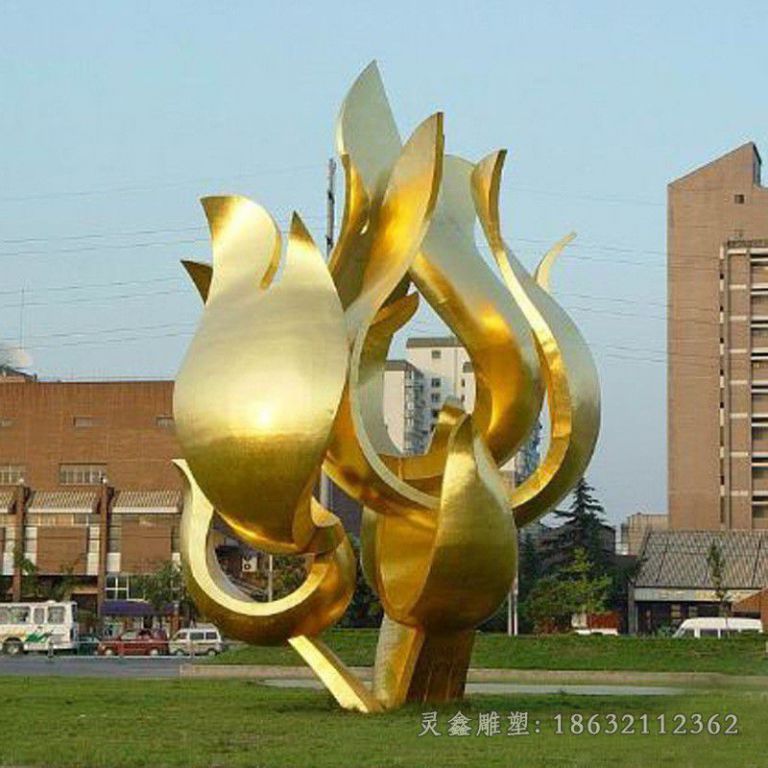 不锈钢彩绘花朵广场雕塑