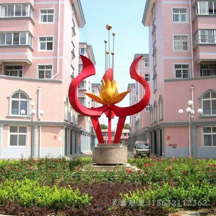 不锈钢彩绘小区花朵雕塑