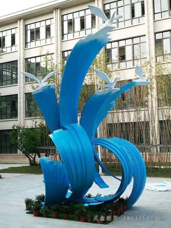 不锈钢抽象小鸟小区雕塑