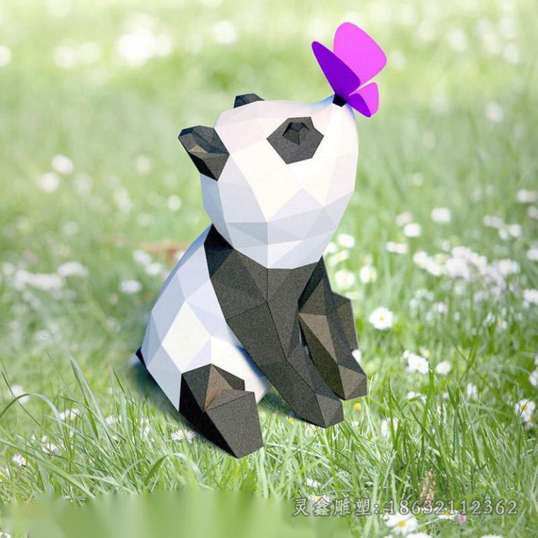 不锈钢几何熊猫公园雕塑