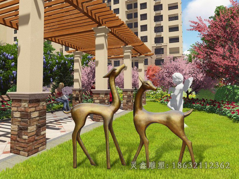 情侣抽象小鹿小区铜雕