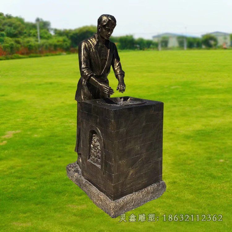 茶文化小区人物铜雕