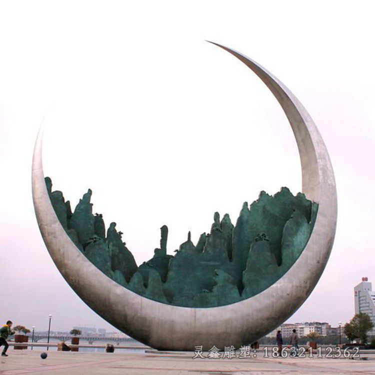 不锈钢抽象月亮户外雕塑