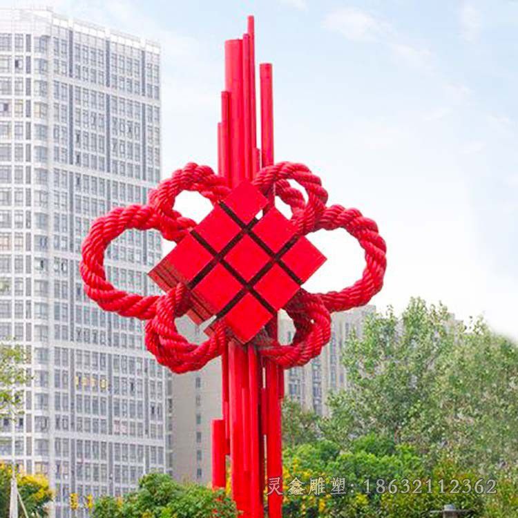 不锈钢彩绘中国结小区雕塑