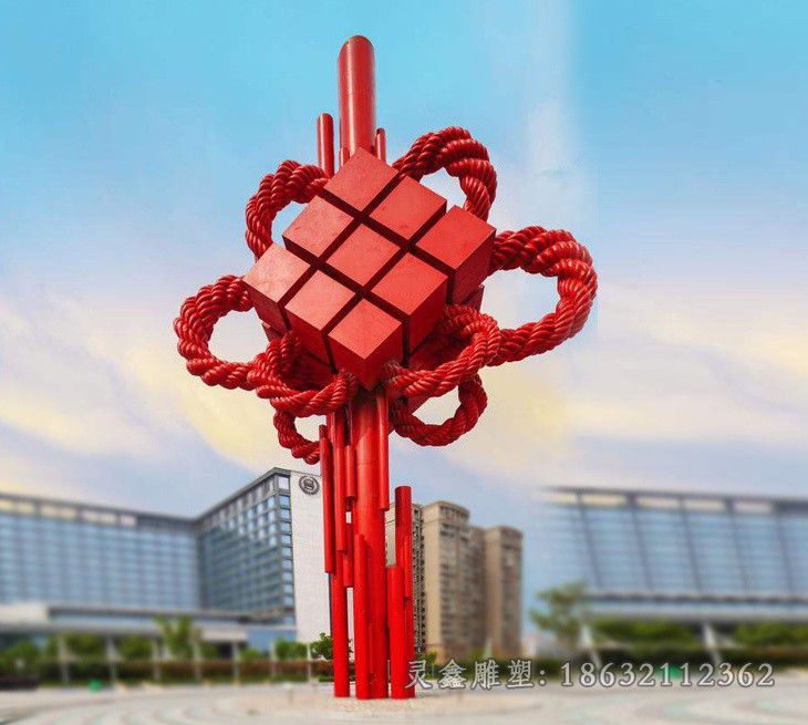 不锈钢彩绘中国结广场雕塑