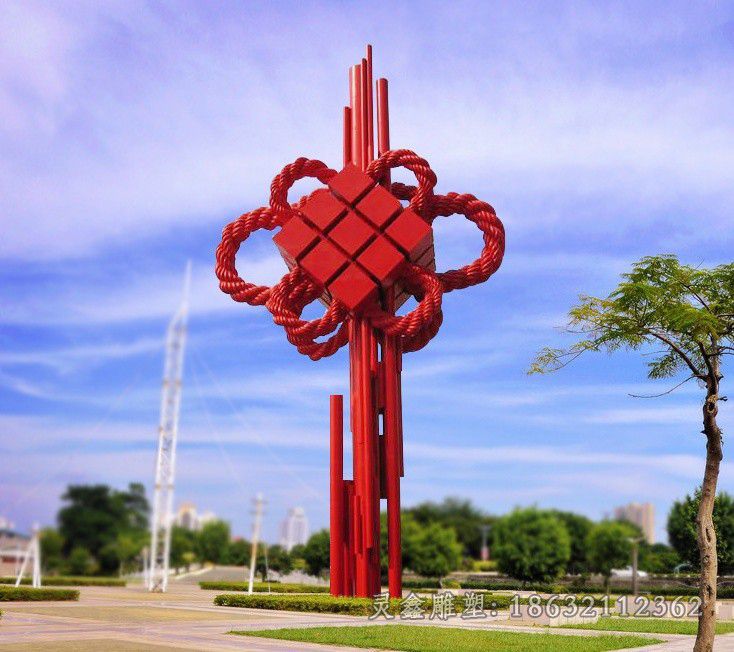 不锈钢彩绘中国结校园雕塑