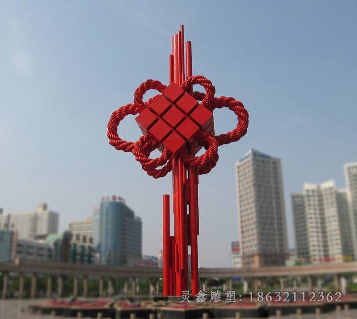 不锈钢彩绘中国结公园雕塑