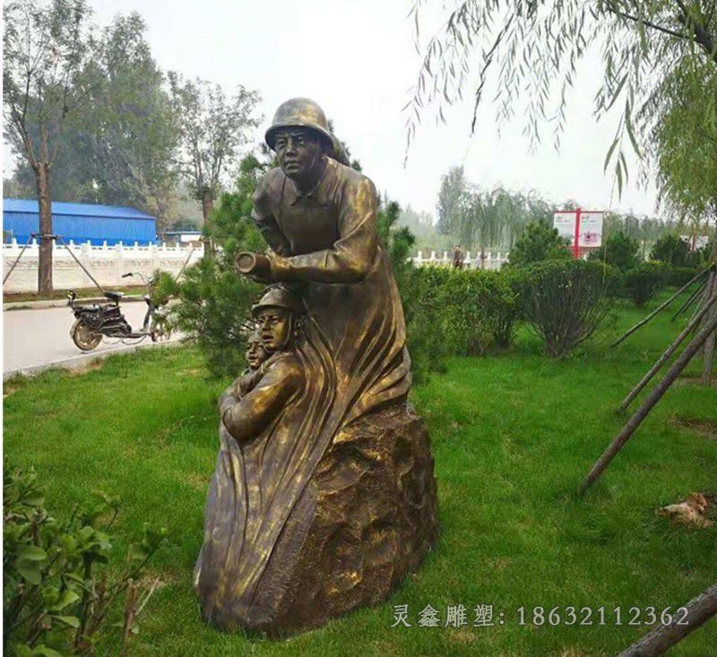 消防员广场人物铜雕