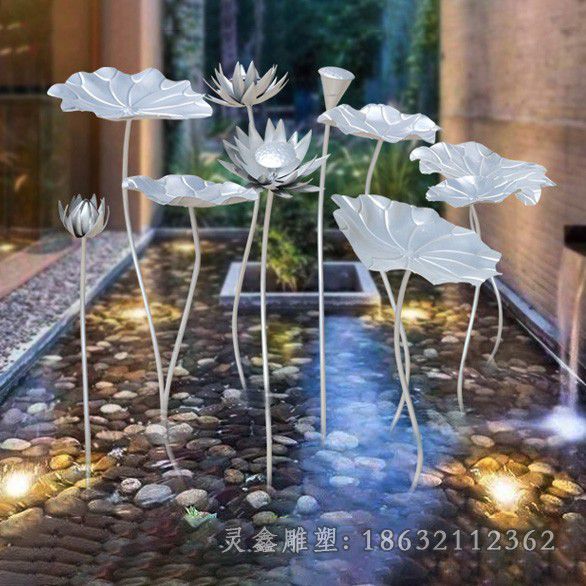 镜面不锈钢荷花小区雕塑