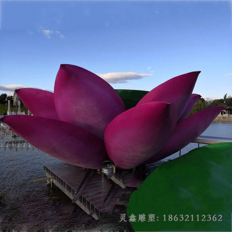 不锈钢彩绘荷花小区雕塑