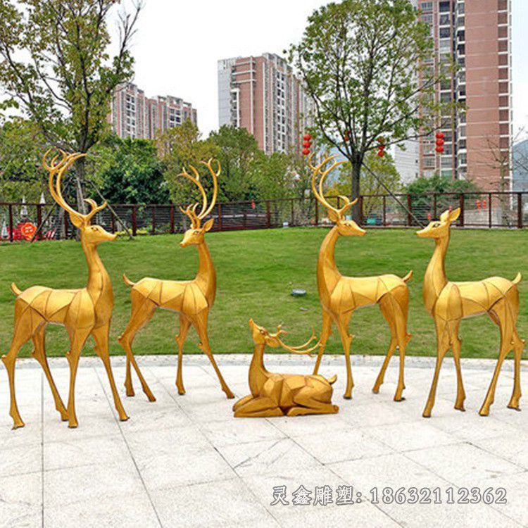 不锈钢彩绘小鹿小区雕塑