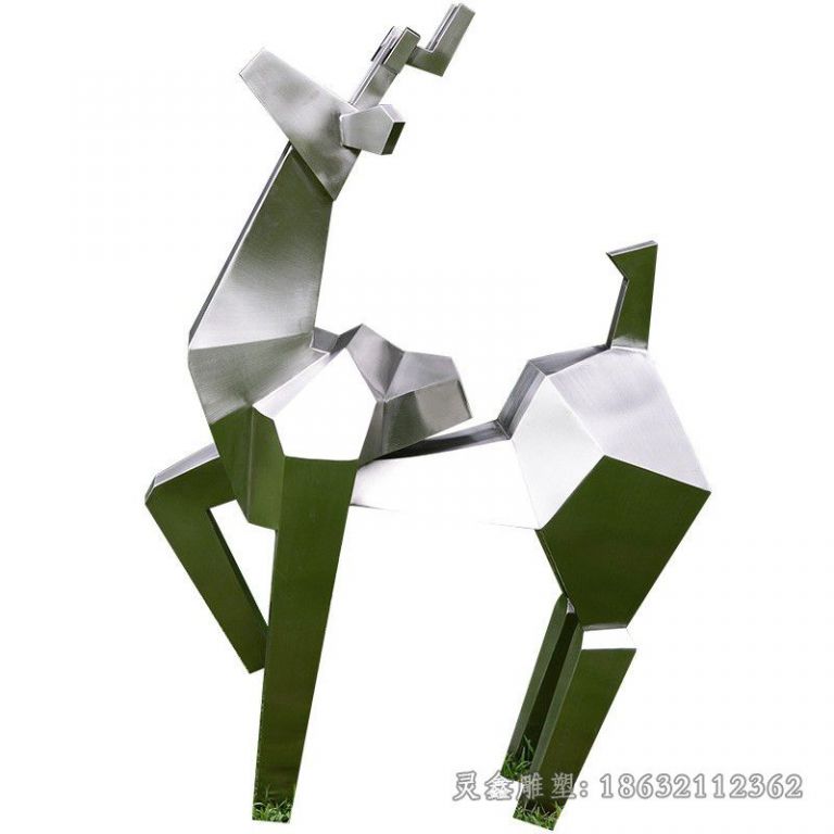 不锈钢几何小鹿校园雕塑