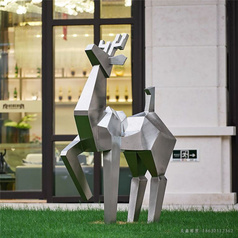 不锈钢几何小鹿公园雕塑