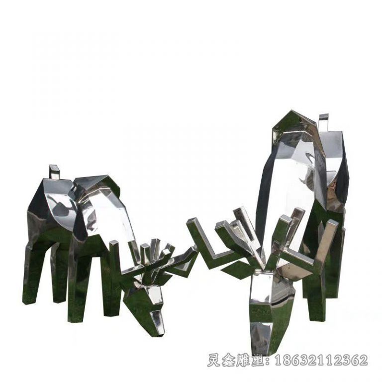 不锈钢几何小鹿街边雕塑