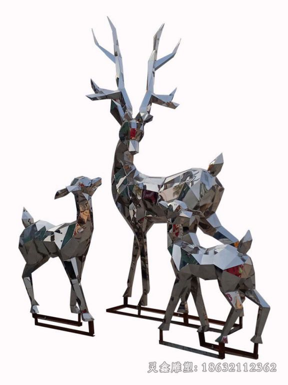 不锈钢几何小鹿园林雕塑