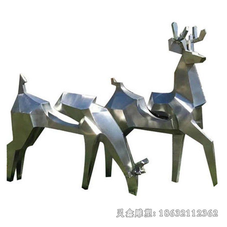 不锈钢几何小鹿庭院雕塑