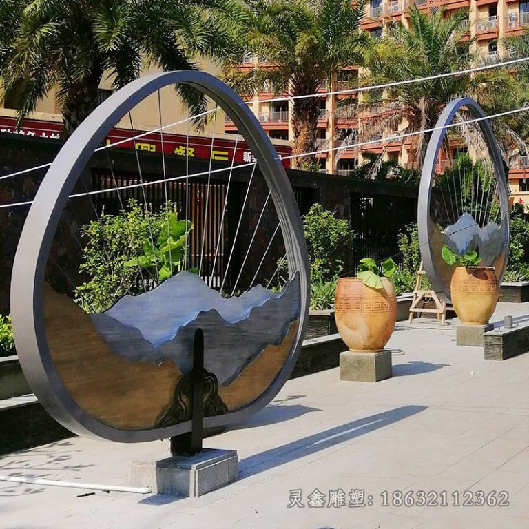 不锈钢扇子小区雕塑